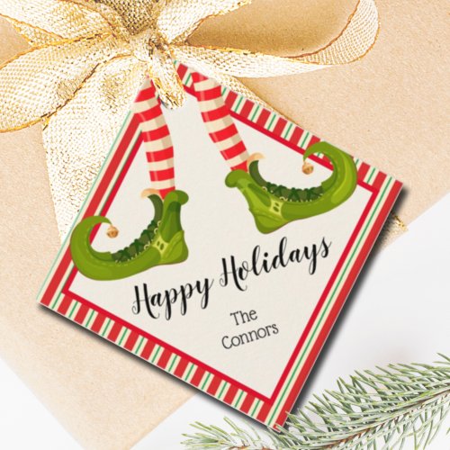 Jolly Christmas Elf Legs Stripes Holiday DIAMOND Favor Tags