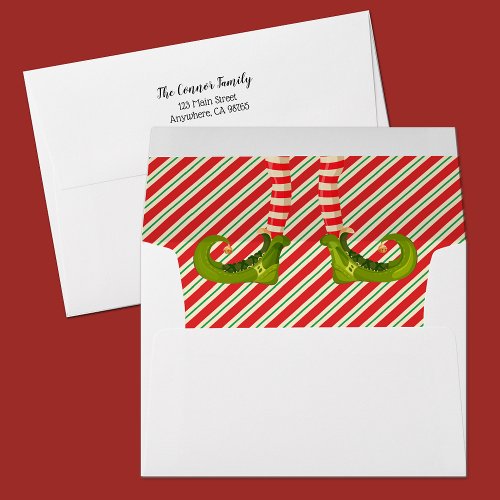 Jolly Christmas Elf Legs Stripes Holiday Envelope
