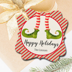 Jolly Christmas Elf Legs Stripes Holiday FANCY Favor Tags