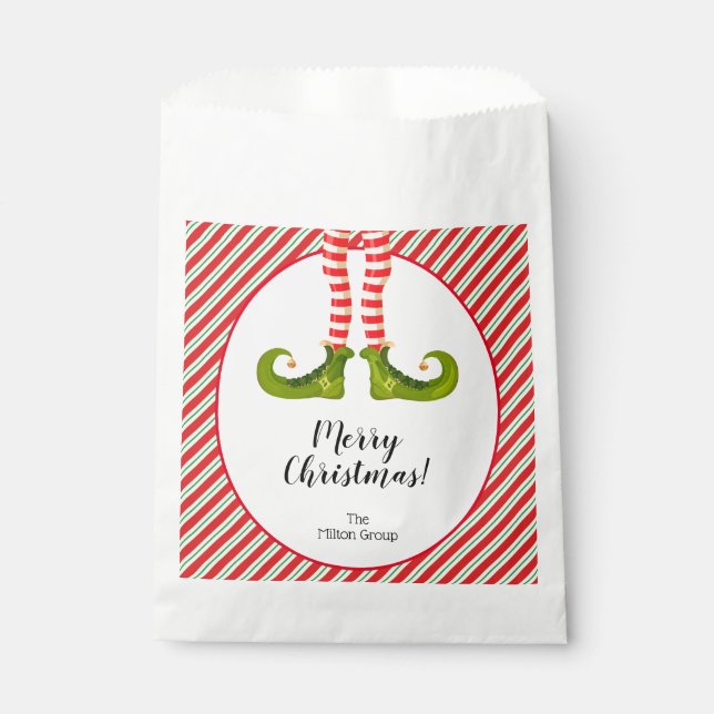 Jolly Christmas Elf Legs Stripes Holiday Favor Bag (Front)