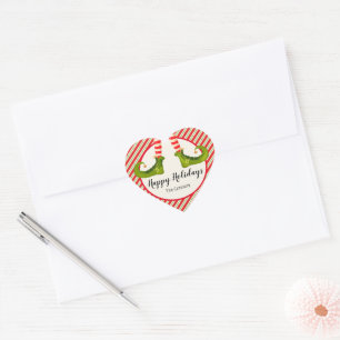 Jolly Christmas Elf Legs Stripes Holiday Heart Sticker