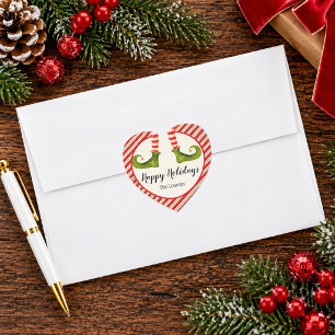 Jolly Christmas Elf Legs Stripes Holiday Heart Sticker