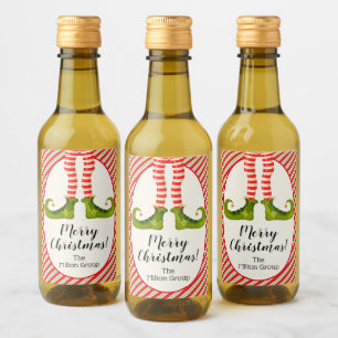 Jolly Christmas Elf Legs Stripes Holiday Mini Wine Label