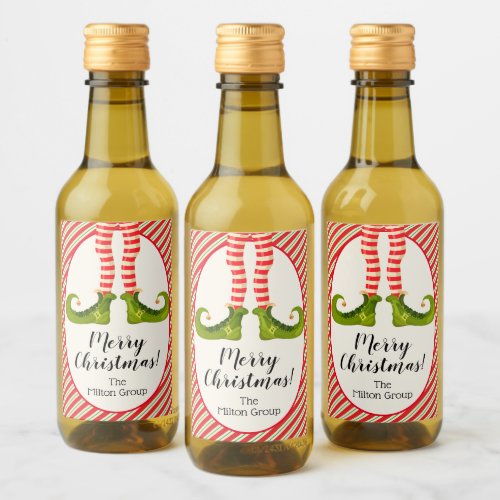 Jolly Christmas Elf Legs Stripes Holiday Mini Wine Label