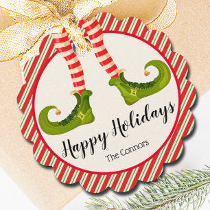 Jolly Christmas Elf Legs Stripes Holiday SCALLOP Favor Tags