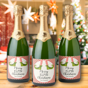 Jolly Christmas Elf Legs Stripes Holiday Sparkling Wine Label