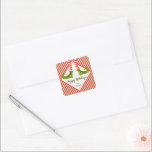 Jolly Christmas Elf Legs Stripes Holiday SQUARE Square Sticker<br><div class="desc">Fun elf legs wearing red and ivory striped tights and green boots with jingle bells, and your holiday Christmas details in chic lettering, these SQUARE stickers are beautiful for party favors, gifts, invitation envelopes, homemade food gifts and more. ***ALL SHAPES are already done for you in our store plus see...</div>