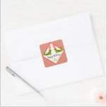Jolly Christmas Elf Legs Stripes Holiday SQUARE Square Sticker<br><div class="desc">Fun elf legs wearing red and ivory striped tights and green boots with jingle bells, and your holiday Christmas details in chic lettering, these SQUARE stickers are beautiful for party favors, gifts, invitation envelopes, homemade food gifts and more. ***ALL SHAPES are already done for you in our store plus see...</div>