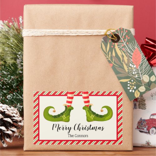 Jolly Christmas Elves and Stripes Holiday Rectangular Sticker