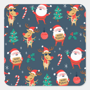 Jolly Christmas Pattern Square Sticker