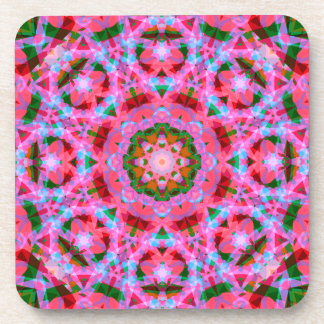 Jolly Christmas Pink Green Red Merry Star Pattern Beverage Coaster