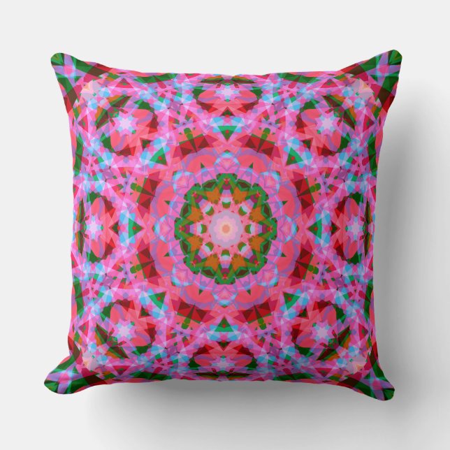 Jolly Christmas Pink Green Red Merry Star Pattern Throw Pillow (Front)