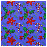 Jolly Christmas Poinsettia Holly Candy Cane fabric