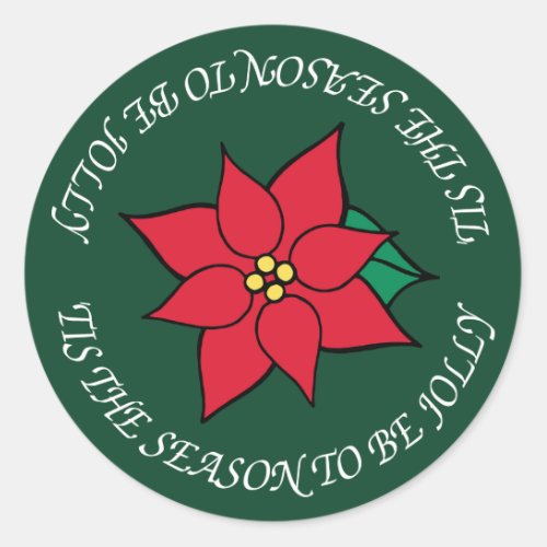 Jolly Christmas Red Poinsettia Holiday Stickers