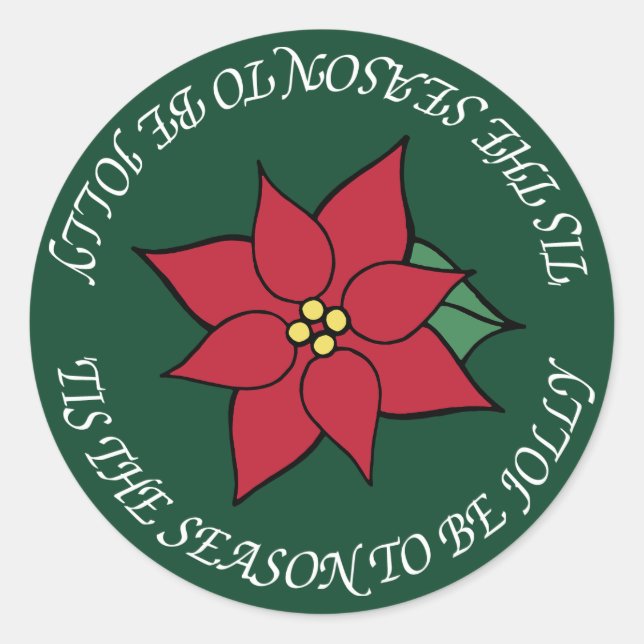 Jolly Christmas Red Poinsettia Holiday Stickers (Front)