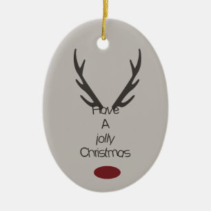 Jolly Christmas Reindeer Antlers Ceramic Ornament