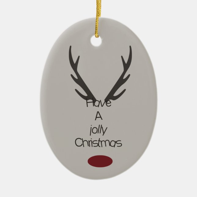 Jolly Christmas Reindeer Antlers Ceramic Ornament (Front)