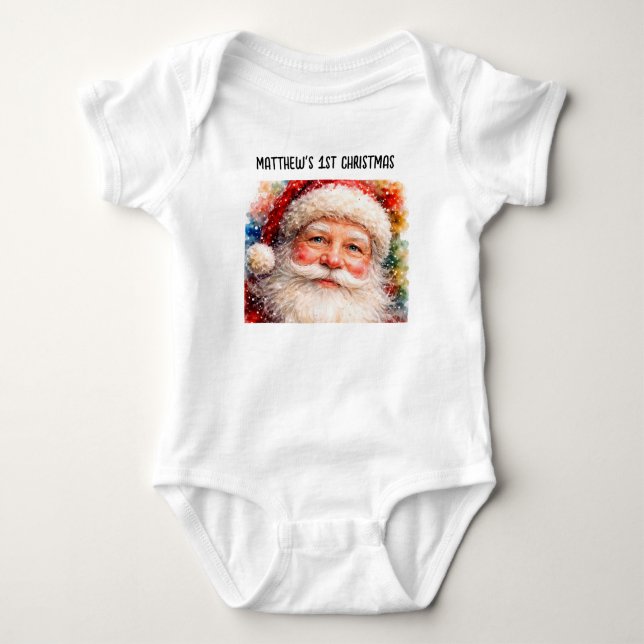 Jolly Christmas Santa Portrait Baby Bodysuit (Front)