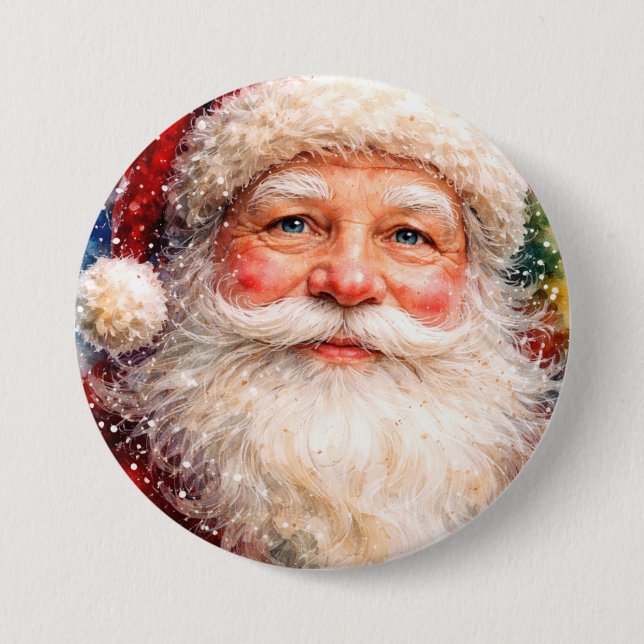 Jolly Christmas Santa Portrait Button (Front)