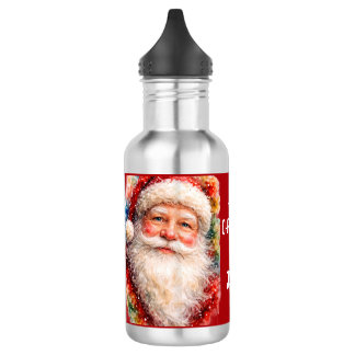Jolly Christmas Santa Portrait Stainless Steel Water Bottle