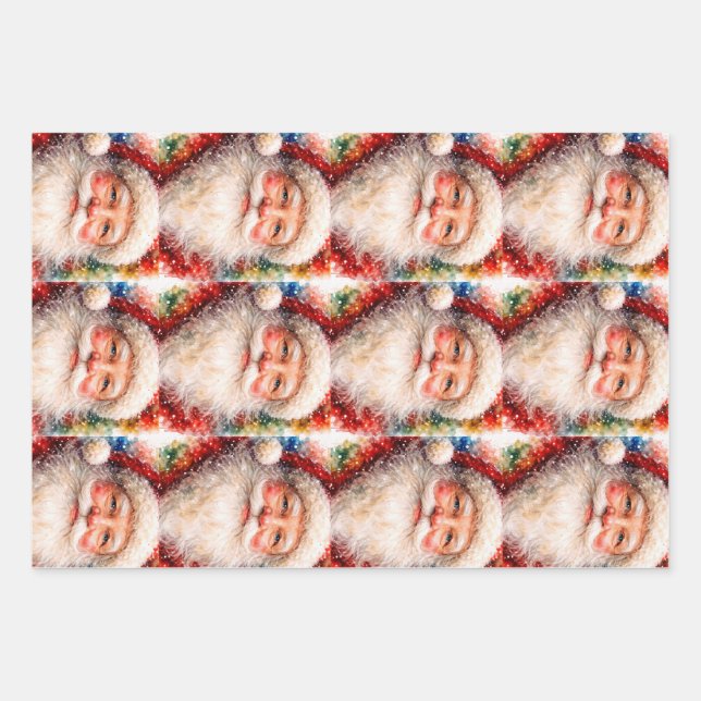 Jolly Christmas Santa Portrait Wrapping Paper Sheets (Front)