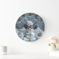 Jolly Christmas Snowman Delight Large Clock