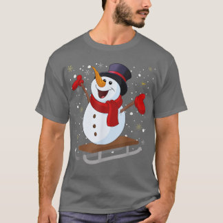 Jolly Christmas Snowman Sledding Tobogganing Winte T-Shirt