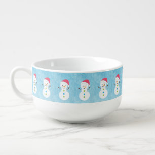 Jolly Christmas Snowman with Santa Cap Pattern Soup Mug
