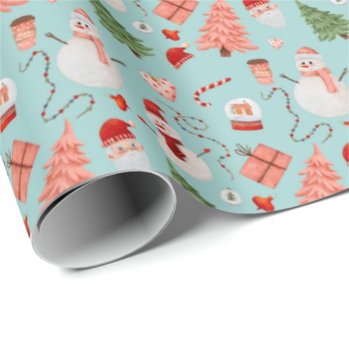 Jolly Christmas Time Wrapping Paper _ Light Blue