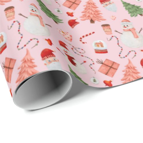 Jolly Christmas Time Wrapping Paper _ Light Pink