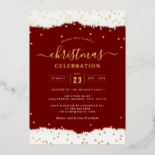 Jolly Confetti Gold Red Christmas Party Foil Invitation