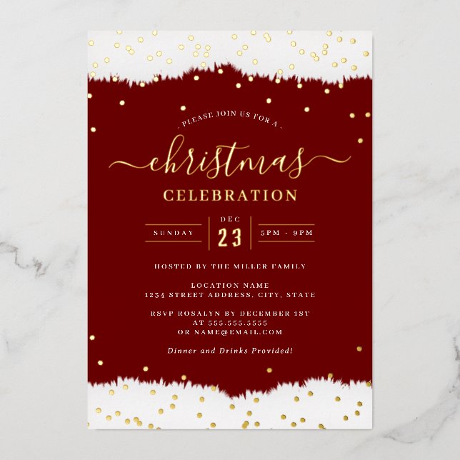 Jolly Confetti Gold Red Christmas Party       Foil Invitation (Front)