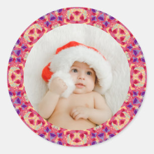 Jolly Custom Christmas Photo Frame Scrapbooking Classic Round Sticker