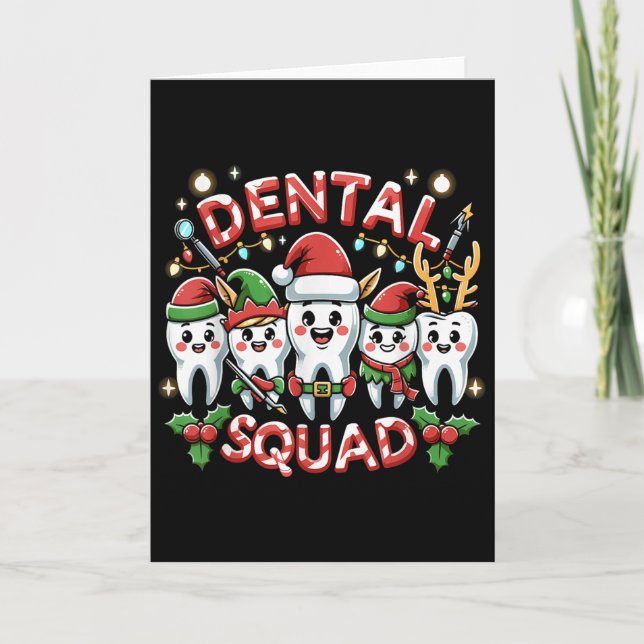Jolly Dental Squad Celebration Christmas Teeth Den Card (Front)