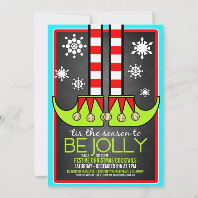 Jolly Elf Christmas Cocktail Party Invitation (Front)
