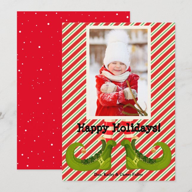 Jolly Elf Legs Photo Happy Holiday Card (Front/Back)