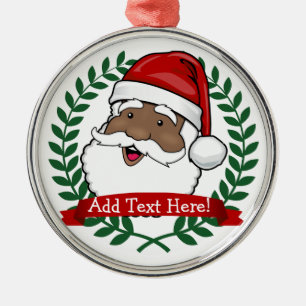 Jolly Ethnic Santa Custom Text Christmas Metal Ornament