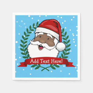 Jolly Ethnic Santa Custom Text Christmas Paper Napkins