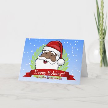 Jolly Ethnic Santa Custom Text Holiday Card by HappyPlanetShop at Zazzle