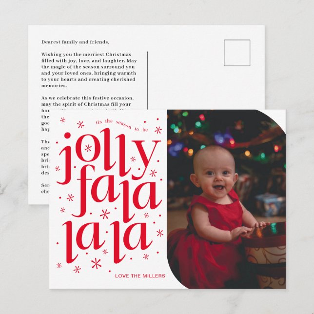 Jolly Fa La La La Whimsical Photo Holiday Postcard (Front/Back)