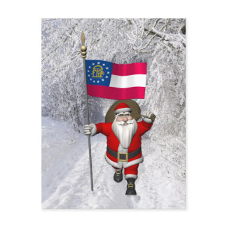 Jolly Father Christmas With Ensign Of Georgia Holiday Postcard