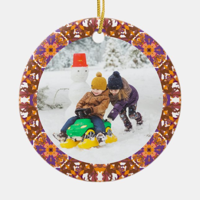 Jolly Festive Custom Christmas Photo Picture Frame Ceramic Ornament (Front)