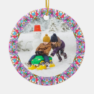 Jolly Festive Custom Christmas Photo Picture Frame Ceramic Ornament