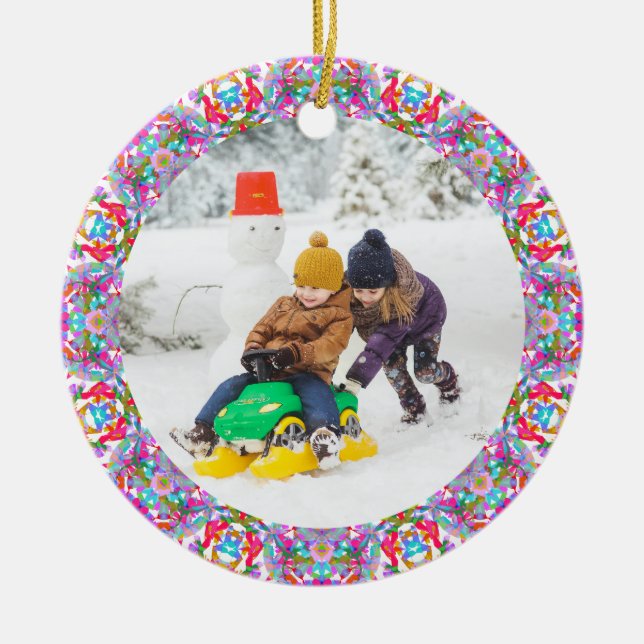 Jolly Festive Custom Christmas Photo Picture Frame Ceramic Ornament (Front)