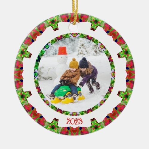 Jolly Festive Custom Christmas Photo Picture Frame Ceramic Ornament