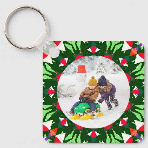 Jolly Festive Custom Christmas Photo Picture Frame Keychain