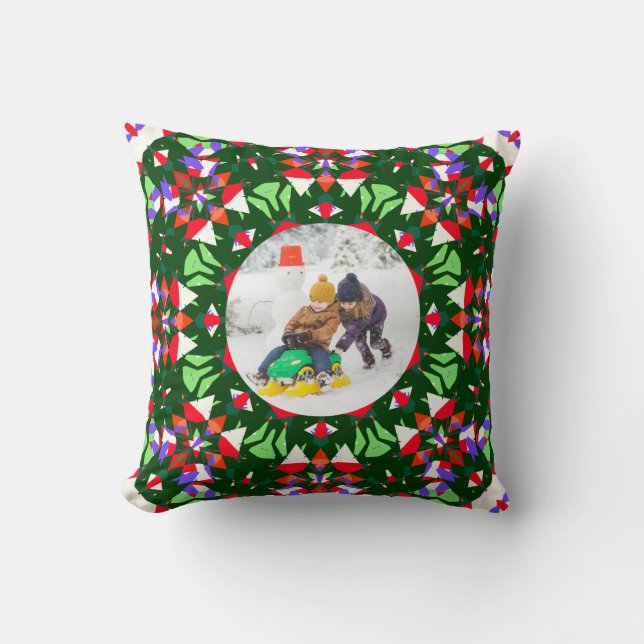Jolly Festive Custom Christmas Photo Picture Frame Throw Pillow (Front)