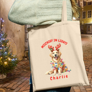 Jolly Festive Lights Watercolor Golden Retriever Tote Bag