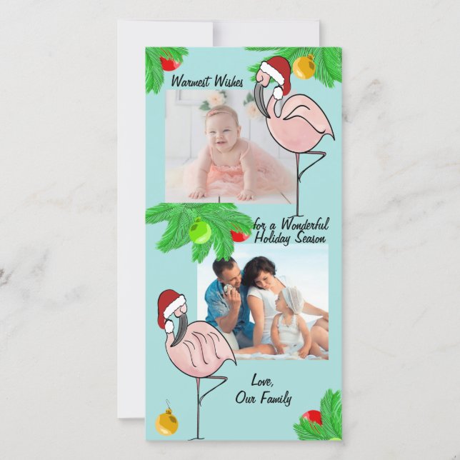 Jolly Flamingos Holiday Photo with Color Choice (Front)