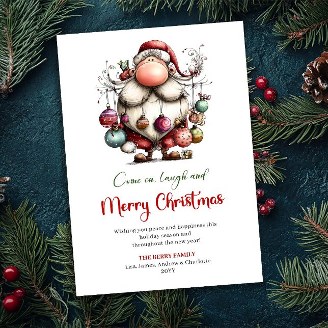 Jolly Funny Santa Classic Red Green Christmas Card (Jolly Funny Santa Classic Red Green Christmas Card)